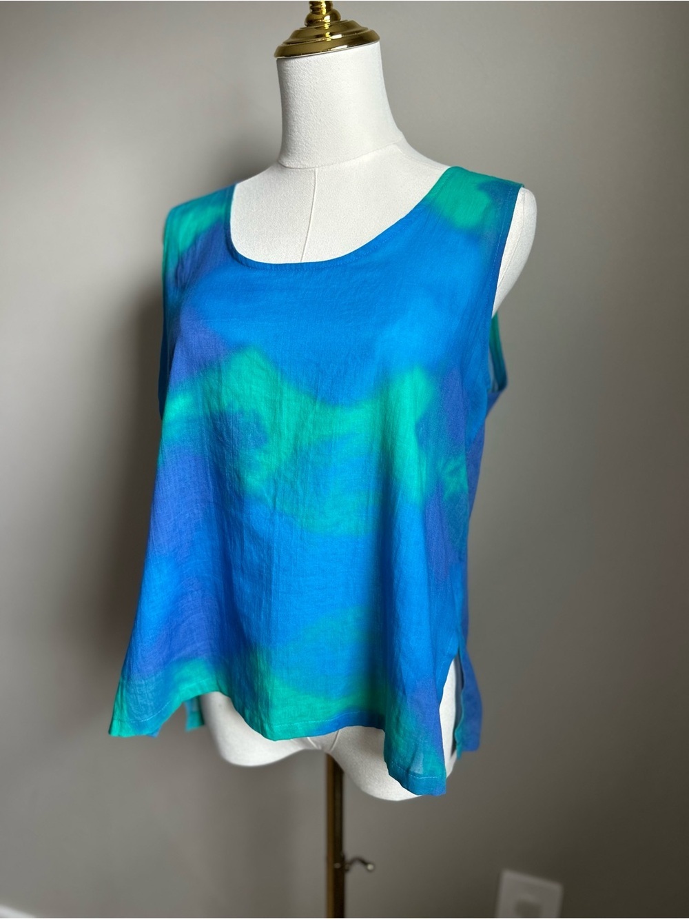 Cotton beachy summer lightweight breathable Blue Green Sleeveless Tank Top